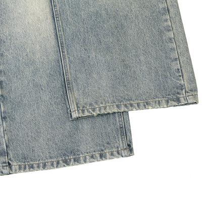 Classic Faded Blue Distressed Denim Pants