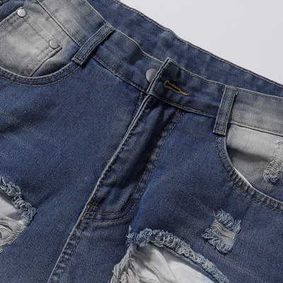 Distressed Ripped Panel Stitching Streetwear Denim Shorts