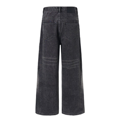 Charcoal Grey Wide-Leg Vintage Washed Jeans