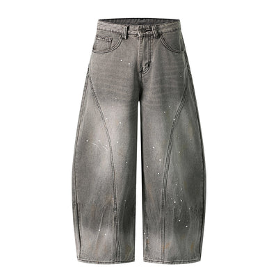 Paint Splatter Panel Stitching Barrel-Leg Jeans