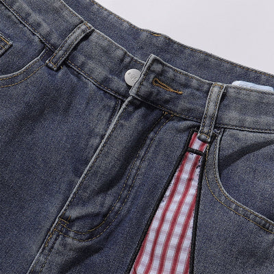 Embroidered Patch Denim Cargo Jeans with Striped Detail