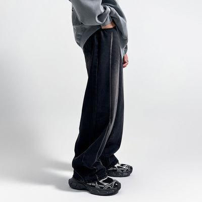 Wide Leg Pinstripe Detail Denim Jeans