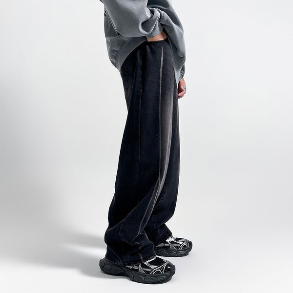 Wide Leg Pinstripe Detail Denim Jeans