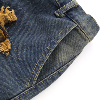 Contrast Raw-Edge Star Applique Bermuda Shorts