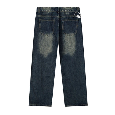 Straight Leg Distressed Denim Jeans