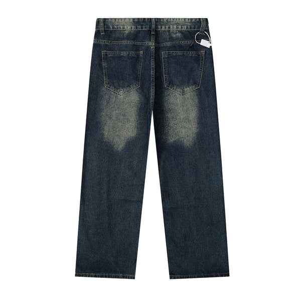 Straight Leg Distressed Denim Jeans
