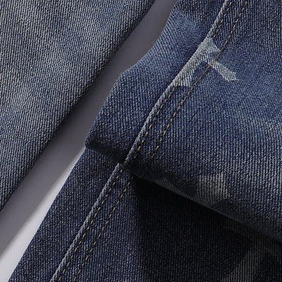 Cross Print Wide Leg Denim Jeans