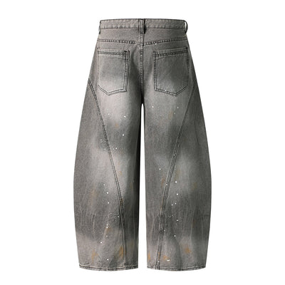 Paint Splatter Panel Stitching Barrel-Leg Jeans