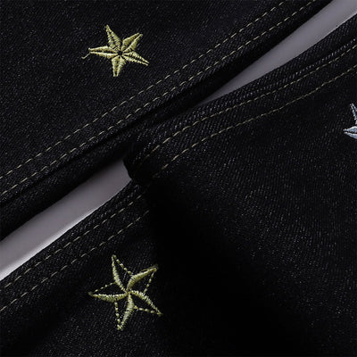 Celestial Star Embroidery Faded Wide Leg Jeans