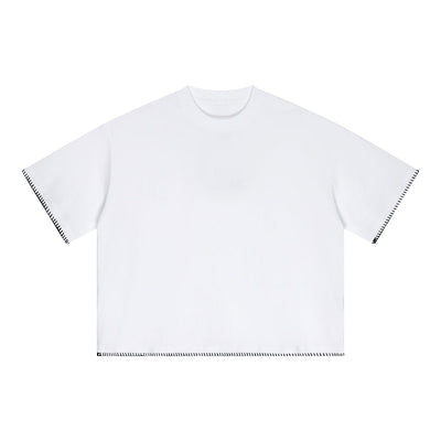 Oversized Minimal Tee Raw Edge Contrast Stitching
