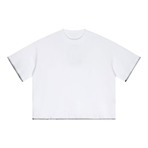 Oversized Minimal Tee Raw Edge Contrast Stitching