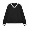 Contrast Trim V-Neck Pullover Sweatshirt