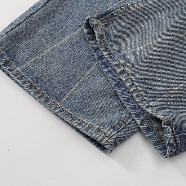 Wide Leg Pinstripe Detail Denim Jeans