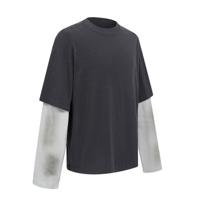 Washed Colorblock Contrast Sleeve Tee