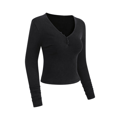 Long-Sleeve Ribbed Henley Top 275gsm