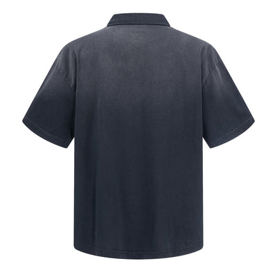 Retro Distressed Cotton Vintage Wash Polo T-Shirt