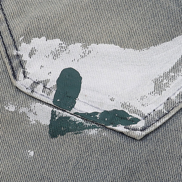 Paint Splatter Distressed Wide Leg Denim