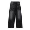 Black Acid Wash Distressed Wide Leg Denim Jeans