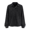Distressed Edge Buttonless Long-Sleeve Polo