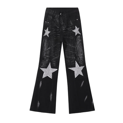 Black Rhinestone Star Appliqué Denim Jeans