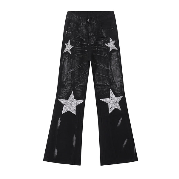 Black Rhinestone Star Appliqué Denim Jeans