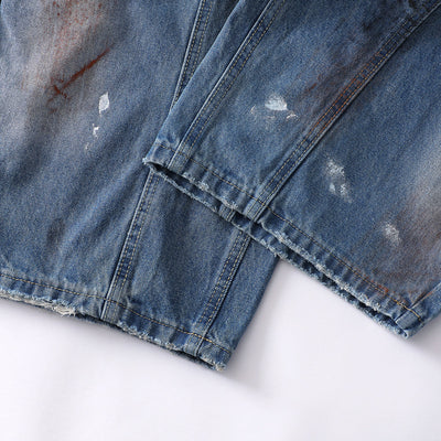 Distressed Paint Splatter Barrel-Leg Jeans