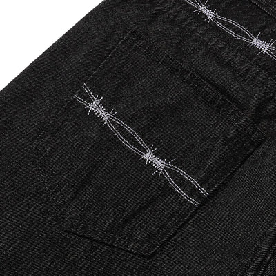 Barbed Wire Embroidered Bootcut Jeans