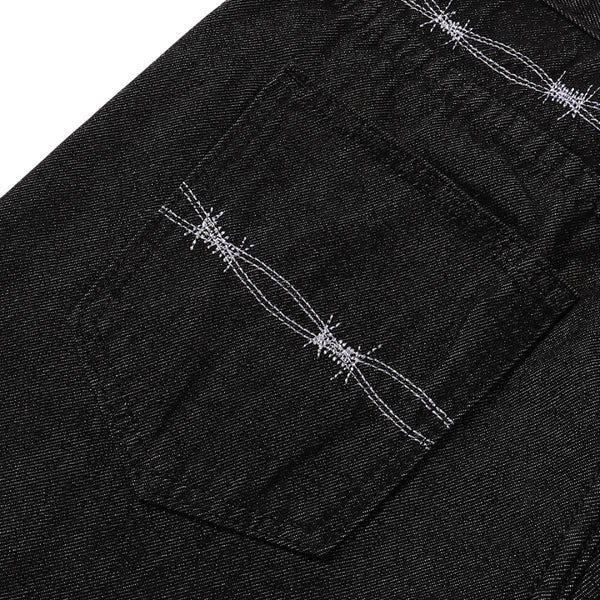 Barbed Wire Embroidered Bootcut Jeans
