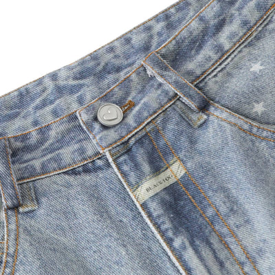 Washed Vintage Star Print Dog Distressed Relaxed Wide-Leg Bermuda Shorts