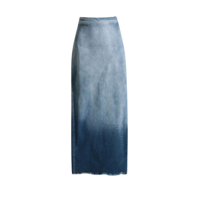 Women's Metallic Coated Denim Midi Skirt