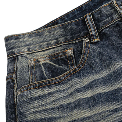 Vintage Washed Wide Leg Whiskered Jeans