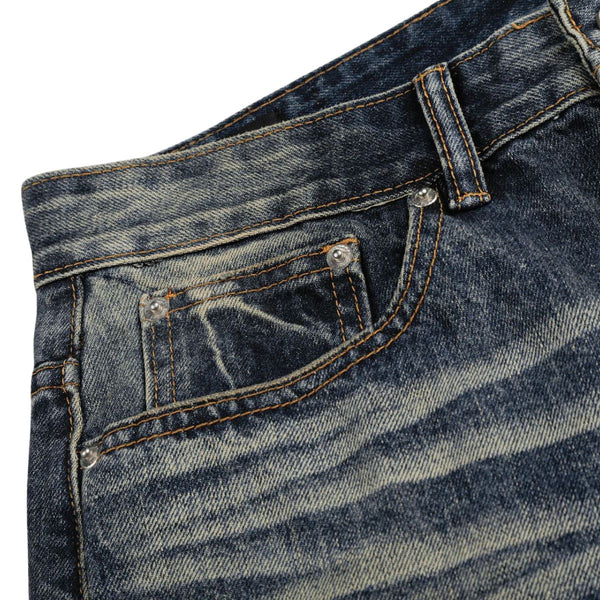 Vintage Washed Wide Leg Whiskered Jeans