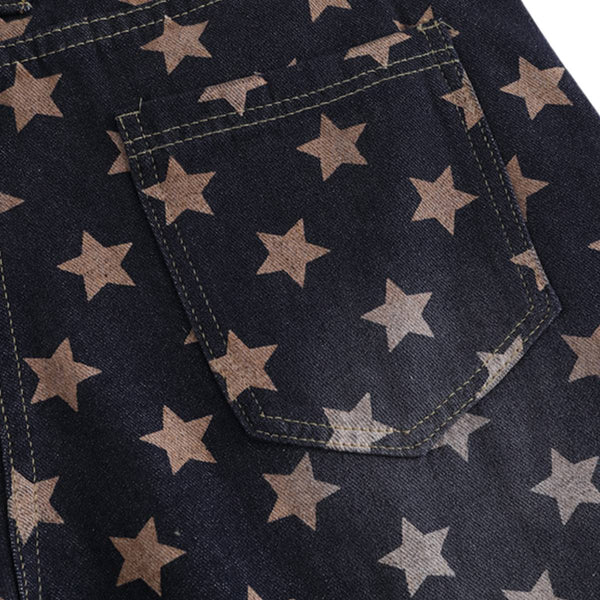 Vintage Star Print Loose Wide-Leg Denim Pants