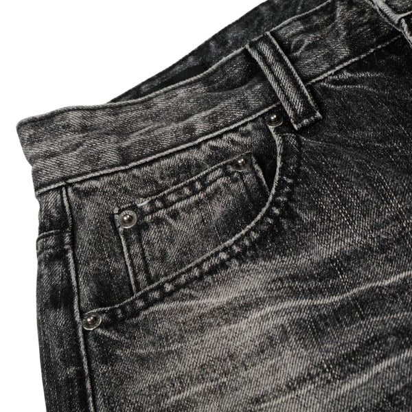Vintage Washed Wide Leg Lightning Whisker Jeans
