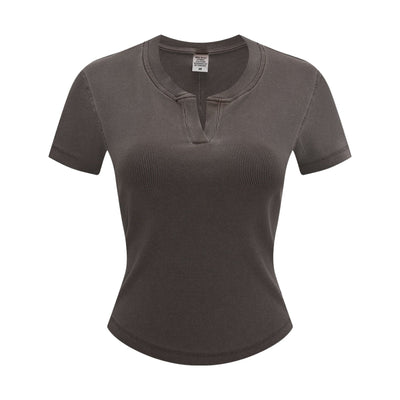 Women’s Retro Wash Fitted Stand Collar Tee