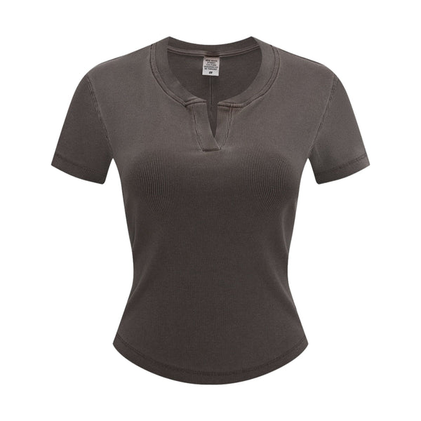Women’s Retro Wash Fitted Stand Collar Tee