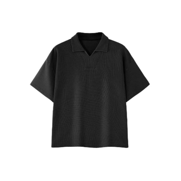 Vintage Snow Washed Waffle Knit V-Neck Polo Tee