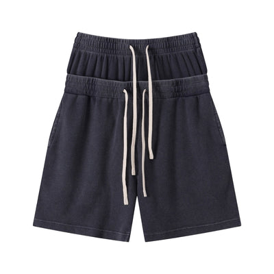 West Coast Waffle Double Waistband Snow Washed Distressed Shorts