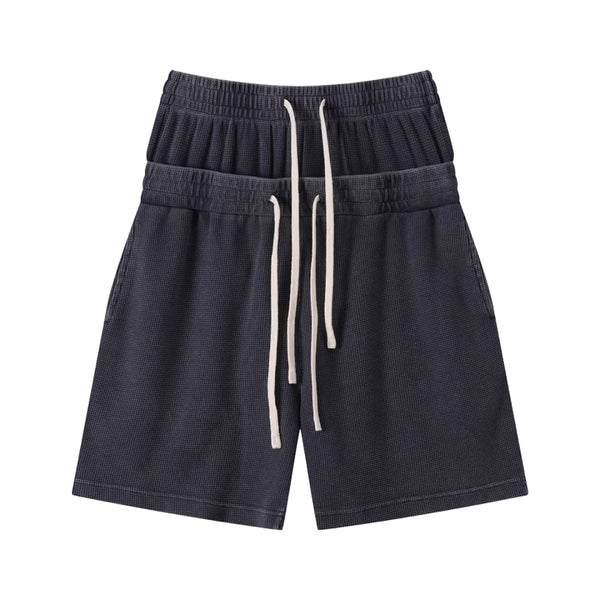 West Coast Waffle Double Waistband Snow Washed Distressed Shorts