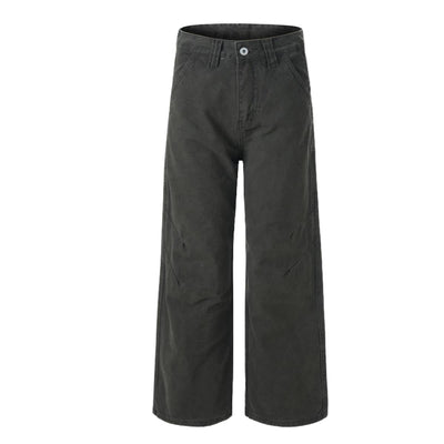 Vintage Washed High-Waist Relaxed Straight Wide-Leg Trousers