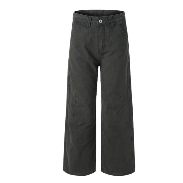 Vintage Washed High-Waist Relaxed Straight Wide-Leg Trousers