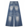 Washed Gradient Distressed Curved Leg Wide Denim Jeans