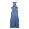Sleeveless Cut-Out Denim Maxi Dress