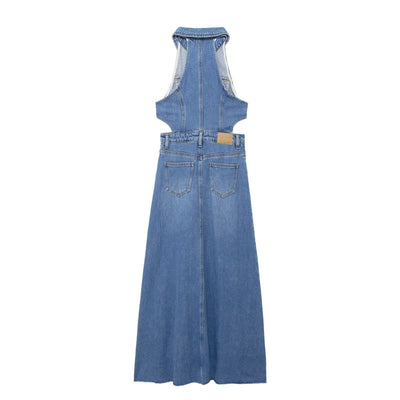 Sleeveless Cut-Out Denim Maxi Dress
