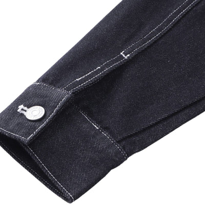 Unisex Textured Silhouette Slim Fit Workwear Denim Jacket