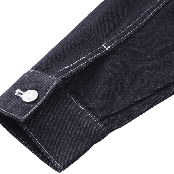 Unisex Textured Silhouette Slim Fit Workwear Denim Jacket