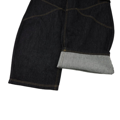 Washed Contrast-Stitch Baggy Relaxed Carpenter Denim Pants