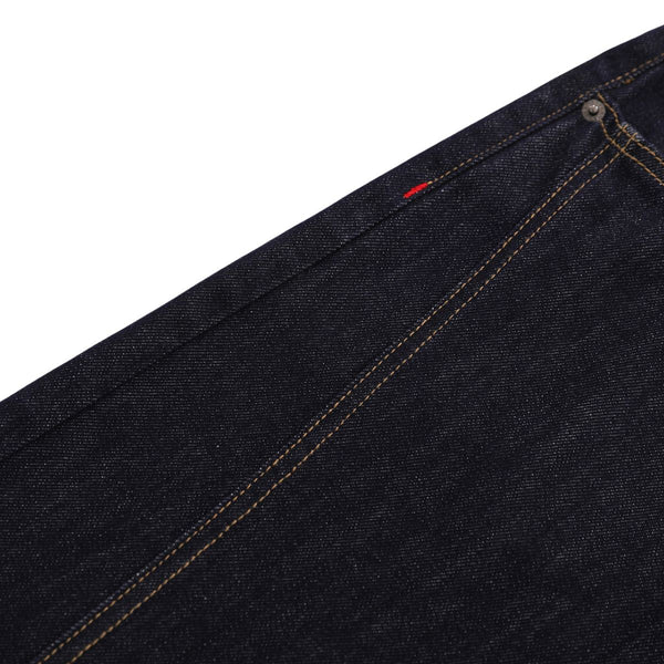 Deconstructed Embroidered Raw Denim Bermuda Shorts