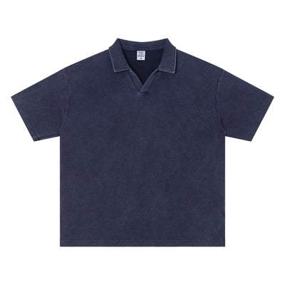 Retro Distressed Waffle Vintage Wash Polo T-Shirt