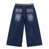 Vintage Washed Double-Waist Wide-Leg Denim Jeans
